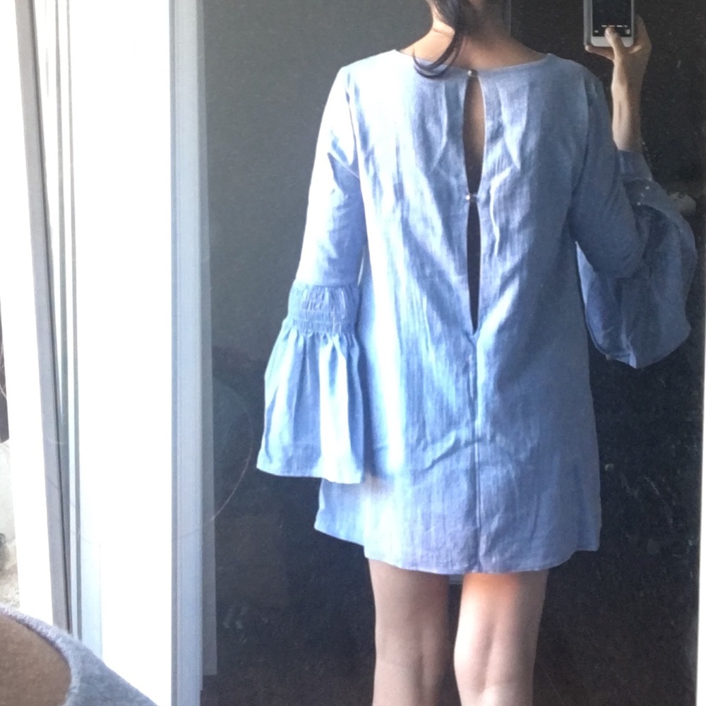 Free People Chambray Mini Dress Romper Blue - Picture 7 of 7